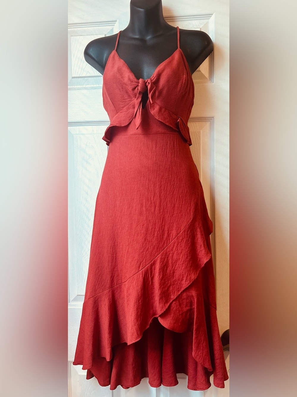 essue Rust Red Maxi Skirt with Tie-Front Bodice